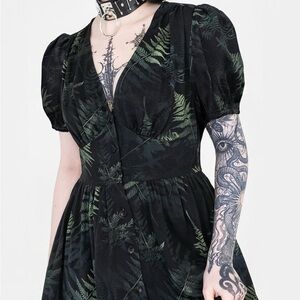 Disturbia Black and Green Fern Print dress